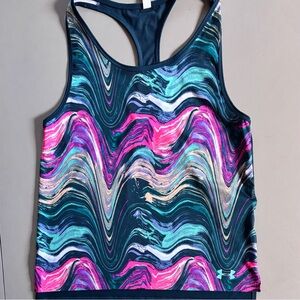 UNDER ARMOUR Heat Gear Loose Fit Rainbow Swirl Psychedelic Print Racerback Tank